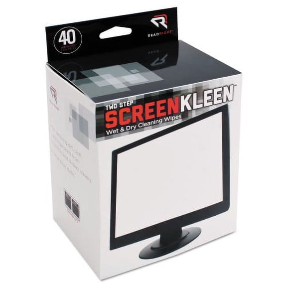 Read Right Two Step ScreenKleen Wet and Dry Cleaning Wipes, 5 x 5, 40/Box (RR1305)