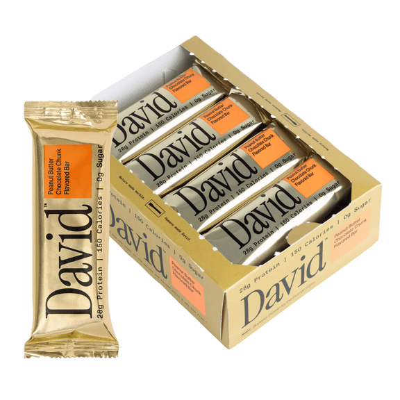 David Gold High Protein Bars, Peanut Butter Chocolate Chunk, 28g Protein - 12ct