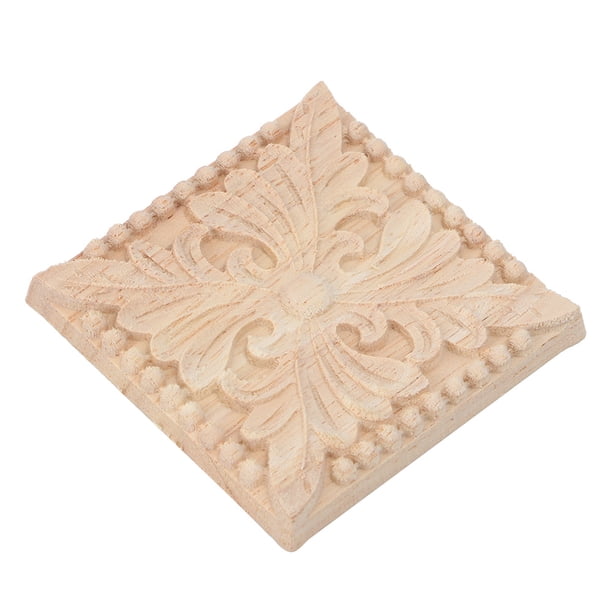 Jadeshay 4 Appliques En Bois Sculpté Vintage Non Peintes - Décoration Meubles Coin Onlay 6x6cm