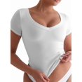 thumbnail image 3 of Womens Short Sleeve Deep V Neck Tops Shirts Fitted Cotton Summer Tshirt Tee White XL, 3 of 9