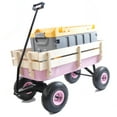 thumbnail image 2 of Outdoor Wagon All Terrain Pulling Metal Base& Wooden Guardrail ,Long Service Life, Wood Railing Air Tires Children Kid Garden, Pink, 2 of 9