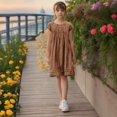 thumbnail image 4 of MKOSPLRT Cotton Linen Dresses for Girl 2025 Summer Casual A Line Flowy Dress Short Sleeve Crewneck Plaeated Midi Dress Beach Vacation Gauze Dress, 4 of 6