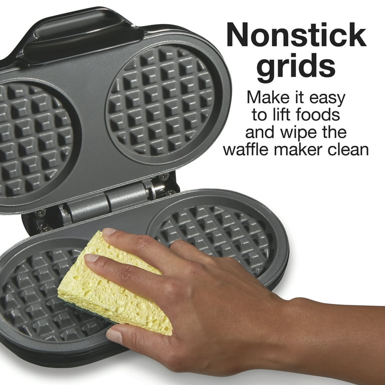 Proctor Silex Mini Double Waffle Maker, 4 Nonstick Grids, Makes 2 Round  Waffles, Black, 26102