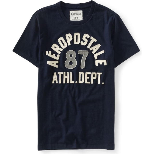 Aeropostale Hombre 87 Athl. Camiseta con adornos del departamento, azul, pequeña Aeropostale Camiseta adornada