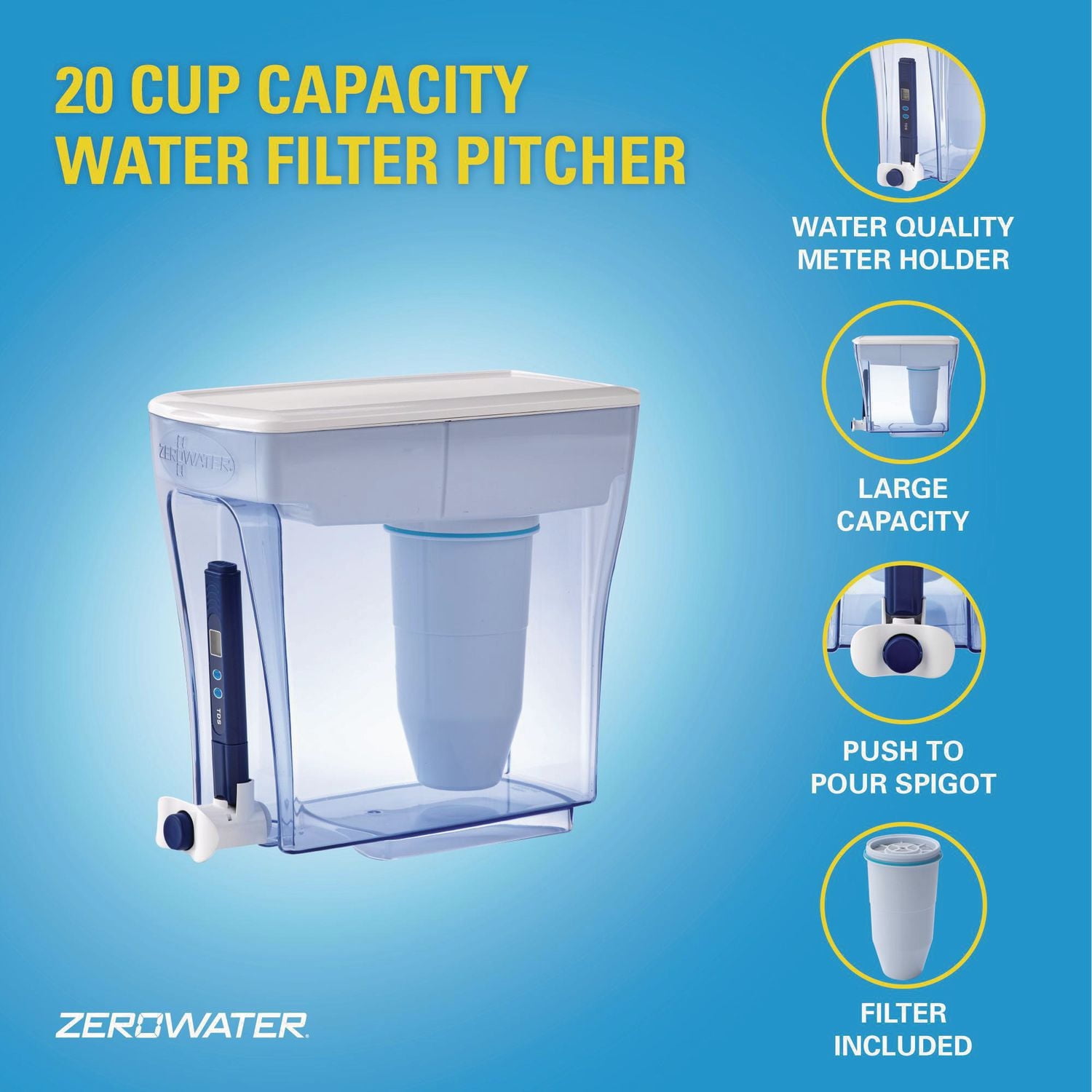 20 Cup Ready-Pour™ Dispenser with Free Water Quality Meter, 20 Cup Capacity