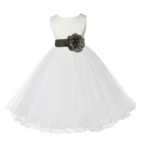 Ekidsbridal Satin Ivory Mercury Tulle Rattail Flower Girl Dress for Baptism Wedding Mini Bridal Gown 829T S