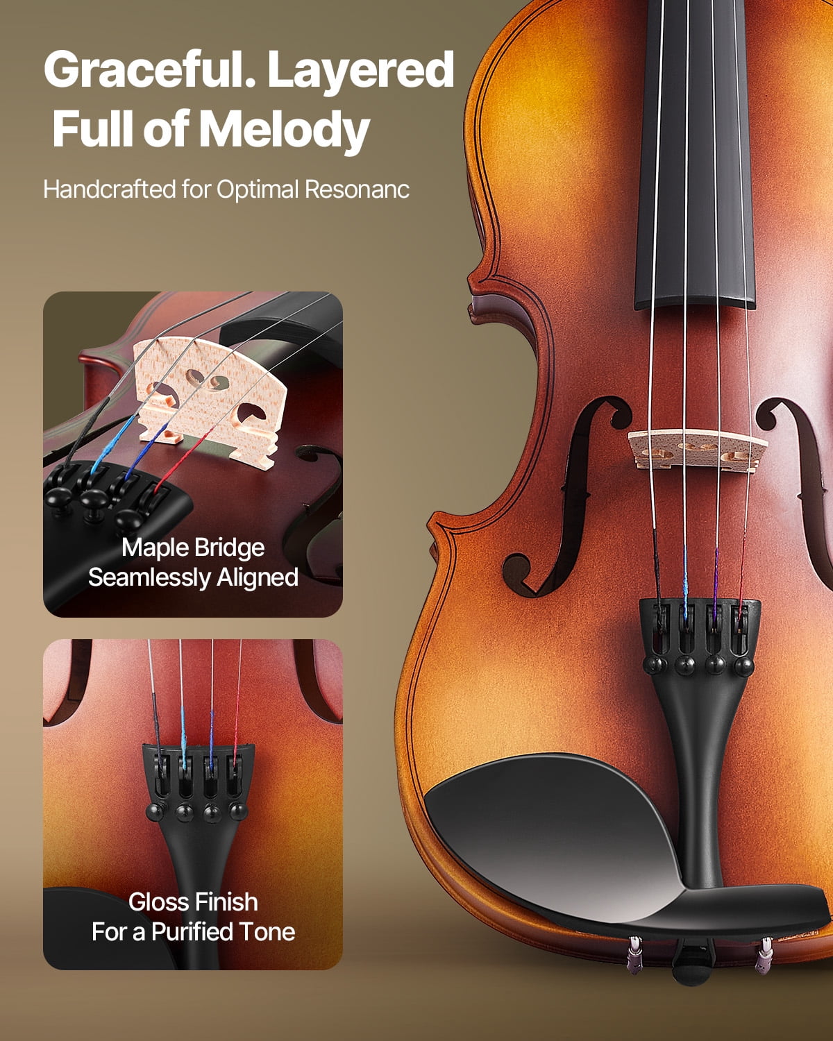VEVOR Violin 3/4 Size for Adults, Violin Fiddle Set for Beginners with Hard Case, Rosin, Bow, Shoulder Rest, Bridge, Tuner and Extra Strings, Professional Musical Instruments for Student (Brown)