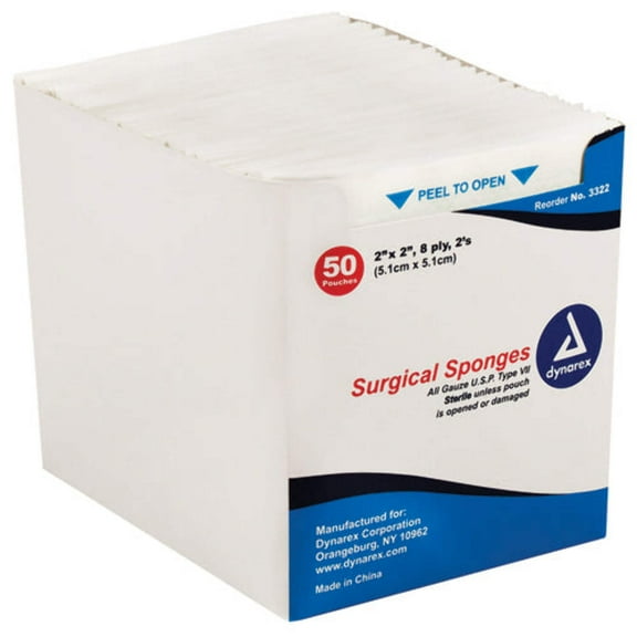 Gauze Sponge Dynarex Gauze 8Ply 2 X 2" Square Sterile