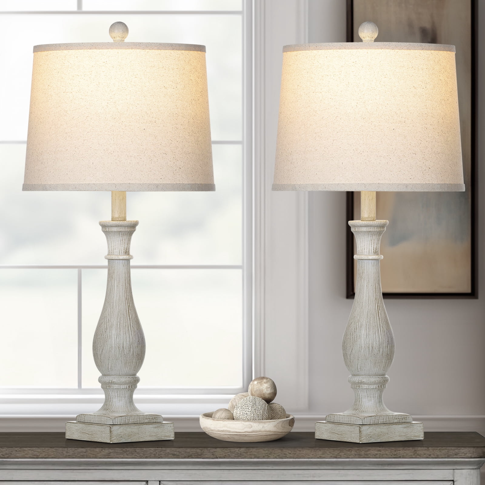 Cinkeda Table Lamp Set of 2 with 2 USB Charging Ports,3 Way Dimmable Rustic  Bedside Nightstand Lamps for Bedroom Living Room