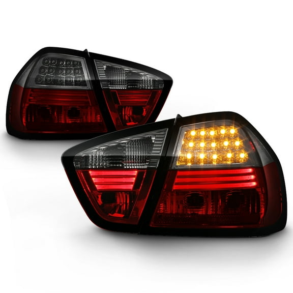 05-08 Bmw E90 4Dr Led Perform Red Smoked Tail Lights w/Led Strip Style
