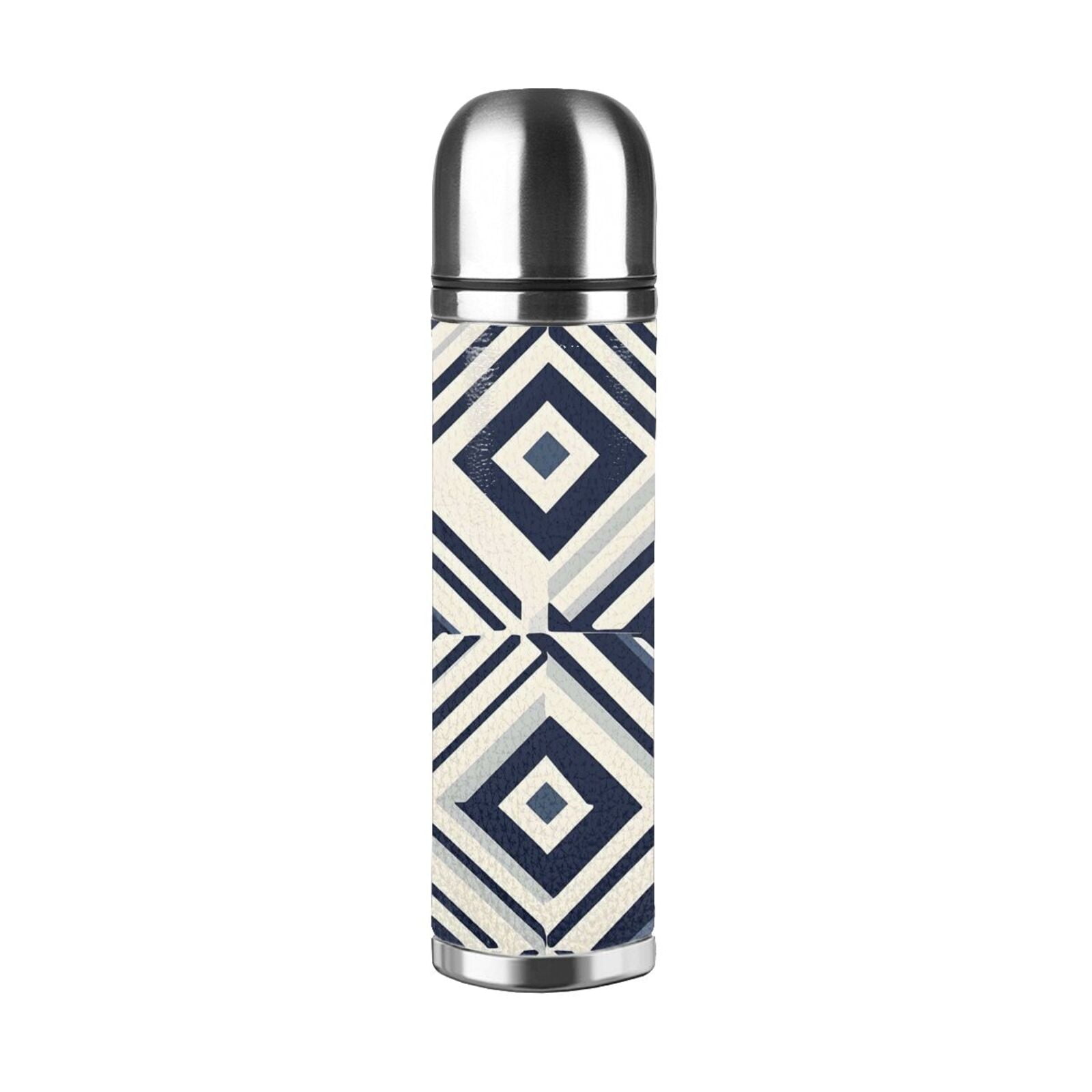 17.5oz Vacuum Pot Thermos Cup Corrosion-Resistant Stainless Steel Without Odor And Stain Taste For Outdoor Sports Camping Hiking Cycling Navy Geometric Patterns_4