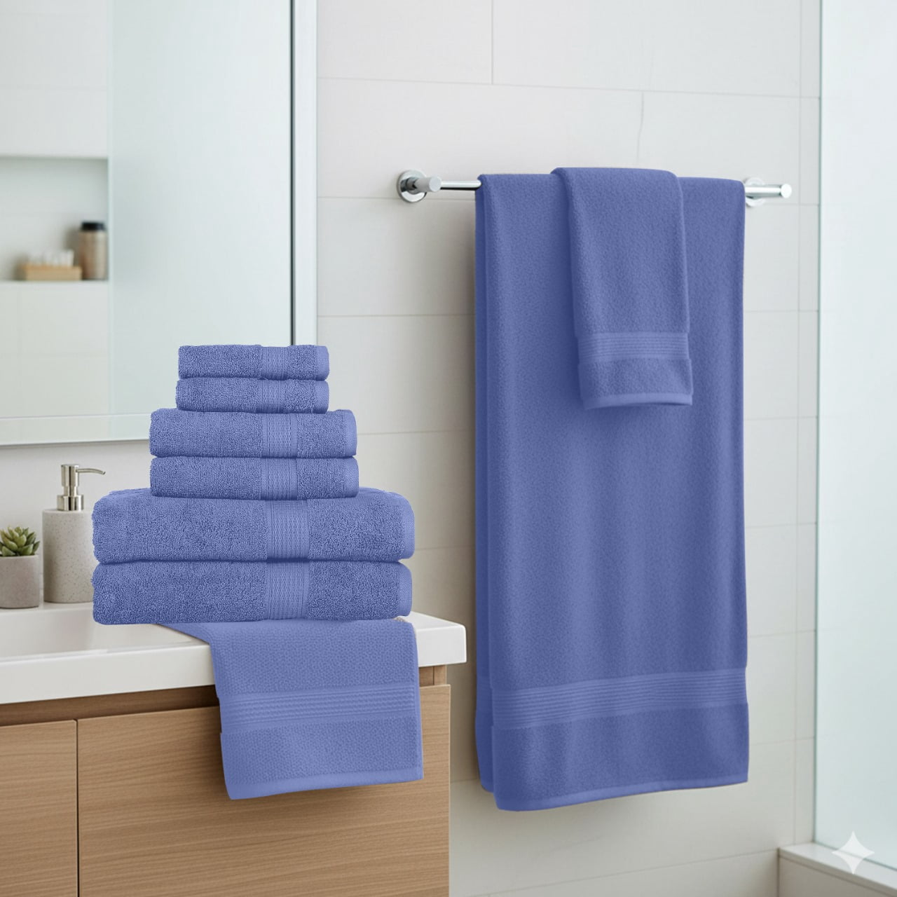 KAHAF COLLECTION 6 Piece Towel Set Blue – 100% Ringspun Cotton Soft & Highly Absorbent–Includes 2 Bath Towels, 2 Hand Towels & 2 Washcloths – Quick Dry, Durable and Luxurious Bathroom Essentials