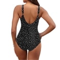 thumbnail image 3 of Women Tummy Control One Piece Swimsuit Ruched V Neck Push Up Bathing Suit Full Coverage Slimming Swimwear Cow Pattern XL, 3 of 3