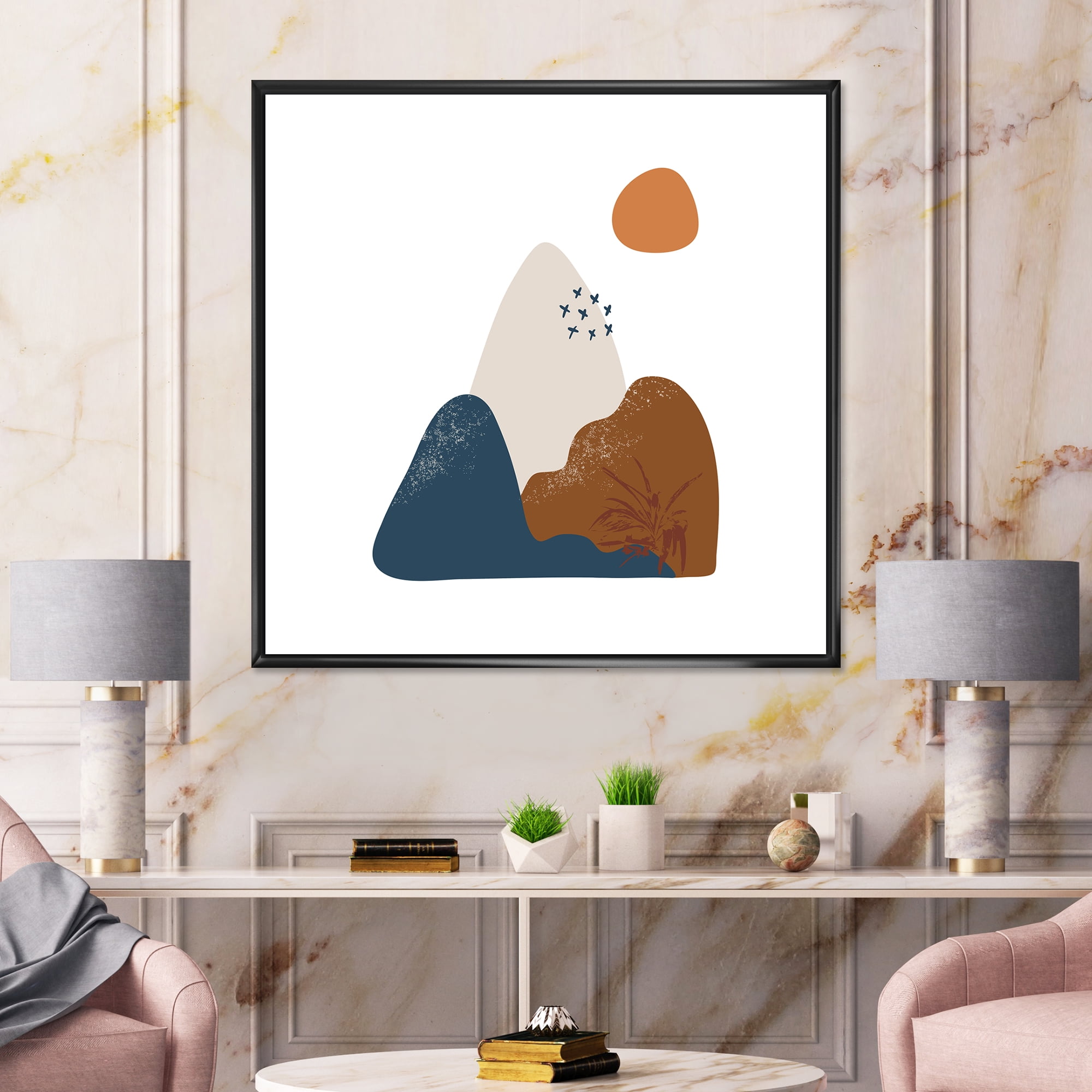 Designart 'Abstract Minimal Shapes Under Flowers VI' Modern Framed Canvas Wall Art Print