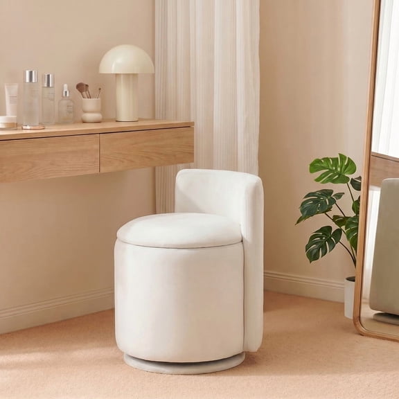 iooHug Velvet Vanity Chair with Storage, 360° Swivel Makeup Chair with Curved Back, Easy Assembly Small Accent Stool for Bedroom, Dressing, Living Room