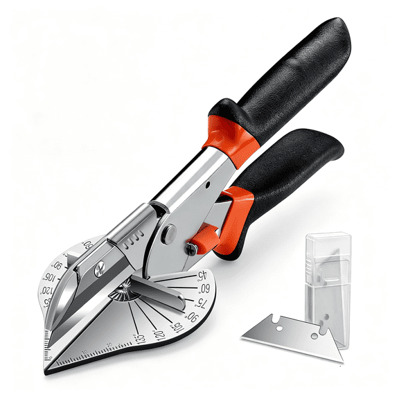 EXLEAF Miter Shears for Cutting Plastic, Pvc, Paperboard, Wood Trim Moulding, Quarter Round Cutting Tool, 45-135 Degree Multi Angle Cutter,10 Replacement Blades