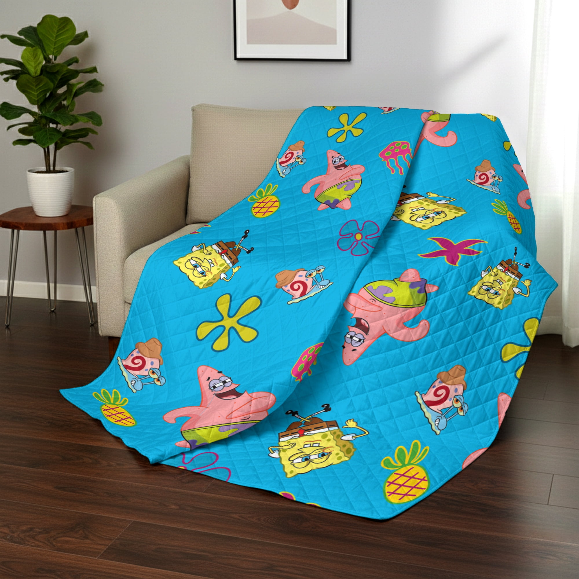 Spongebob Tropical Waltz Quilted Throw Blanket 60x80 inches, Kids Character Bedding