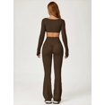 thumbnail image 2 of PISONIC Workout Sets for Women 2 Piece Square Neck Long Sleeve Crop Tops High Waist Flared Leggings Gym Sets, 2 of 13