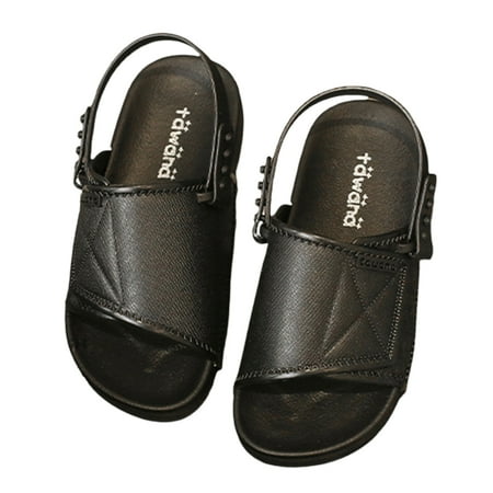 

Mubineo Kid Boy Girl Summer Sandals Solid Color PVC Flat Bottom Anti-Slip Open Toe Shoes with Adjustable Buckle