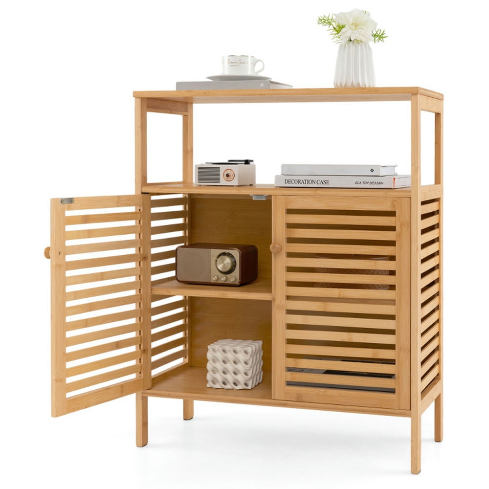 Finihen Bathroom Storage Cabinet, Bathroom Floor Cabinet, Bamboo Bathroom Floor Storage Cabinet with Shutter Doors, for Bathroom, Living Room, Bedroom, Kitchen, Natural Finihen Bathroom Storage Cabinet, Bathroom Floor Cabinet, Bamboo Bathroom Floor Storage Cabinet with Shutter Doors, for Bathroom, Living Room, Bedroom, Kitchen, Natural