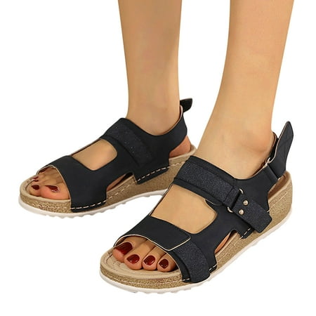 

eczipvz Wedge Sandals for Women Sandals for Women Strappy Sandal Adjustable Flat Sandals with Buckled Ankle Strap Simple Classic Sandals Ladies Sandals