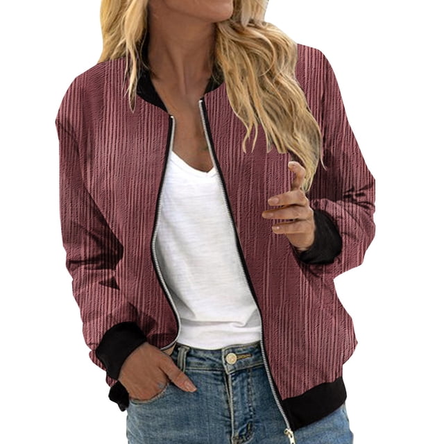 Duoif Veste Femme, Veste Décontractée Imprimée à la Mode pour Femmes, Cardigan à Fermeture Éclair, Rouge Brique TTG