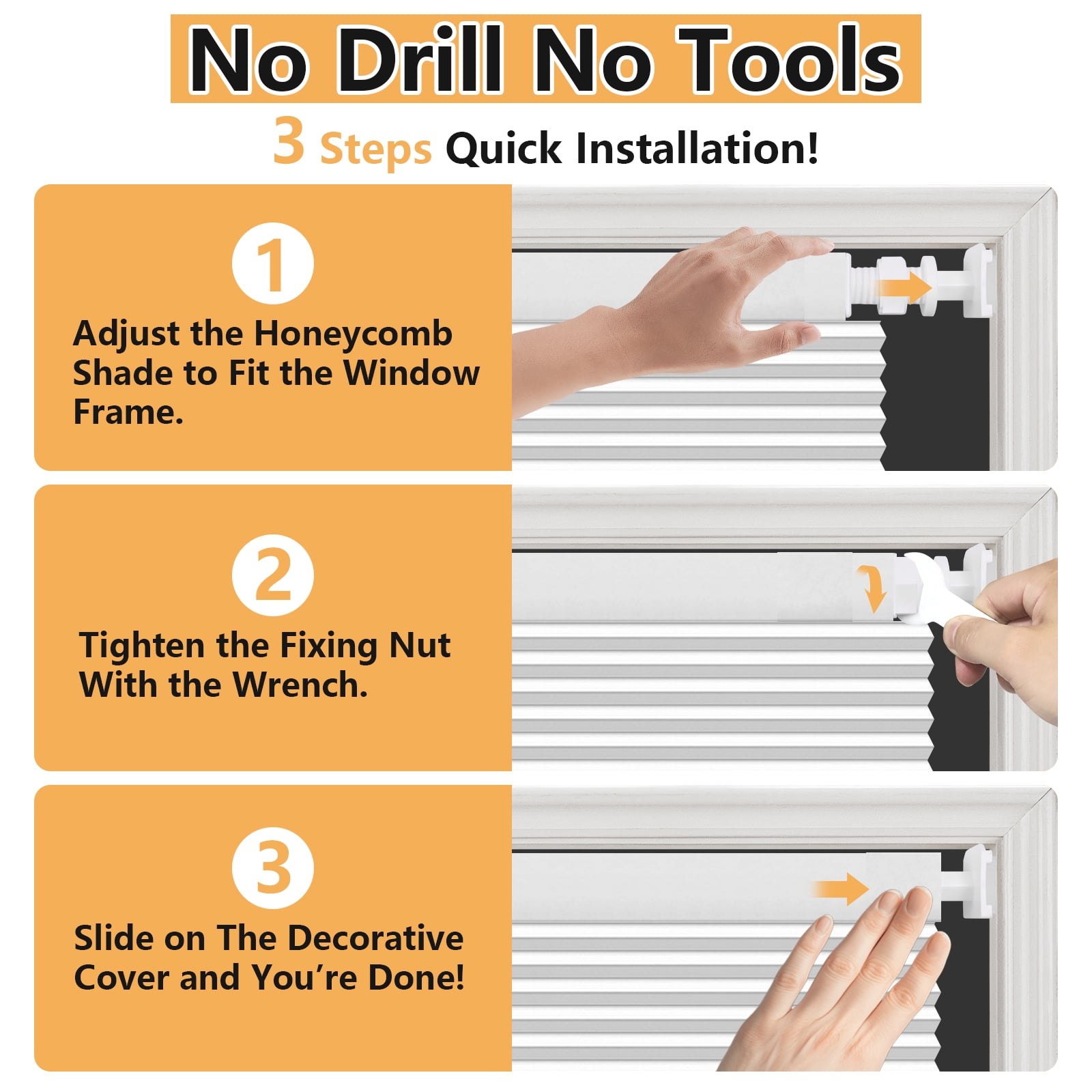 Shade&Beyond 34"x64" No Drill Cordless Blackout Cellular Shades, Thermal Insulated Noise Reducing Honeycomb Blinds for Indoor Windows, White