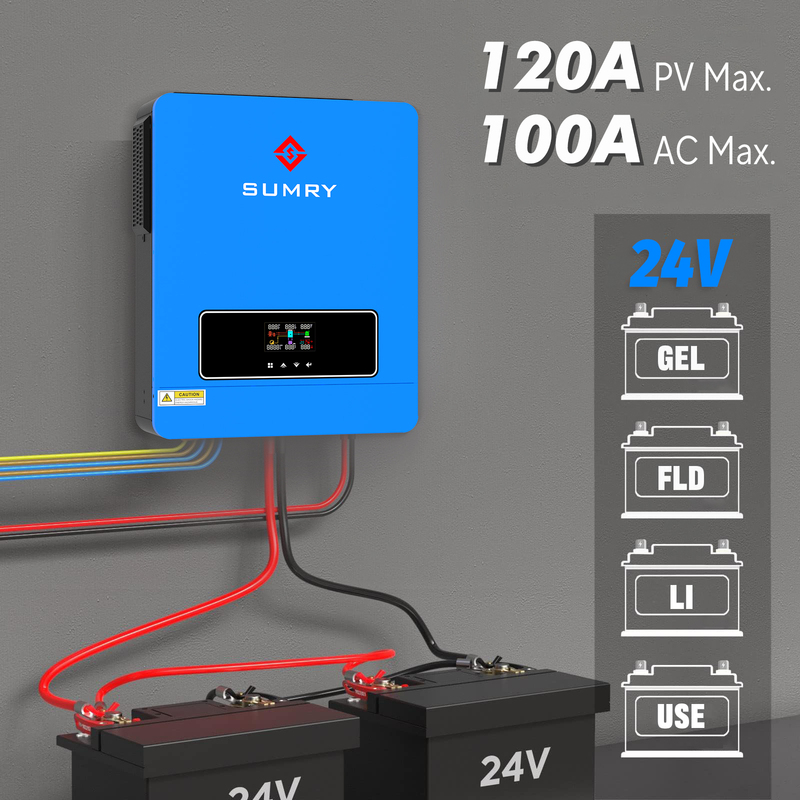 3.6kw Hybrid Solar Inverter 110/120v 24v Dual Output with MPPT 120A 60-450v 50/60hz Home Inversor Pure Sine Wave