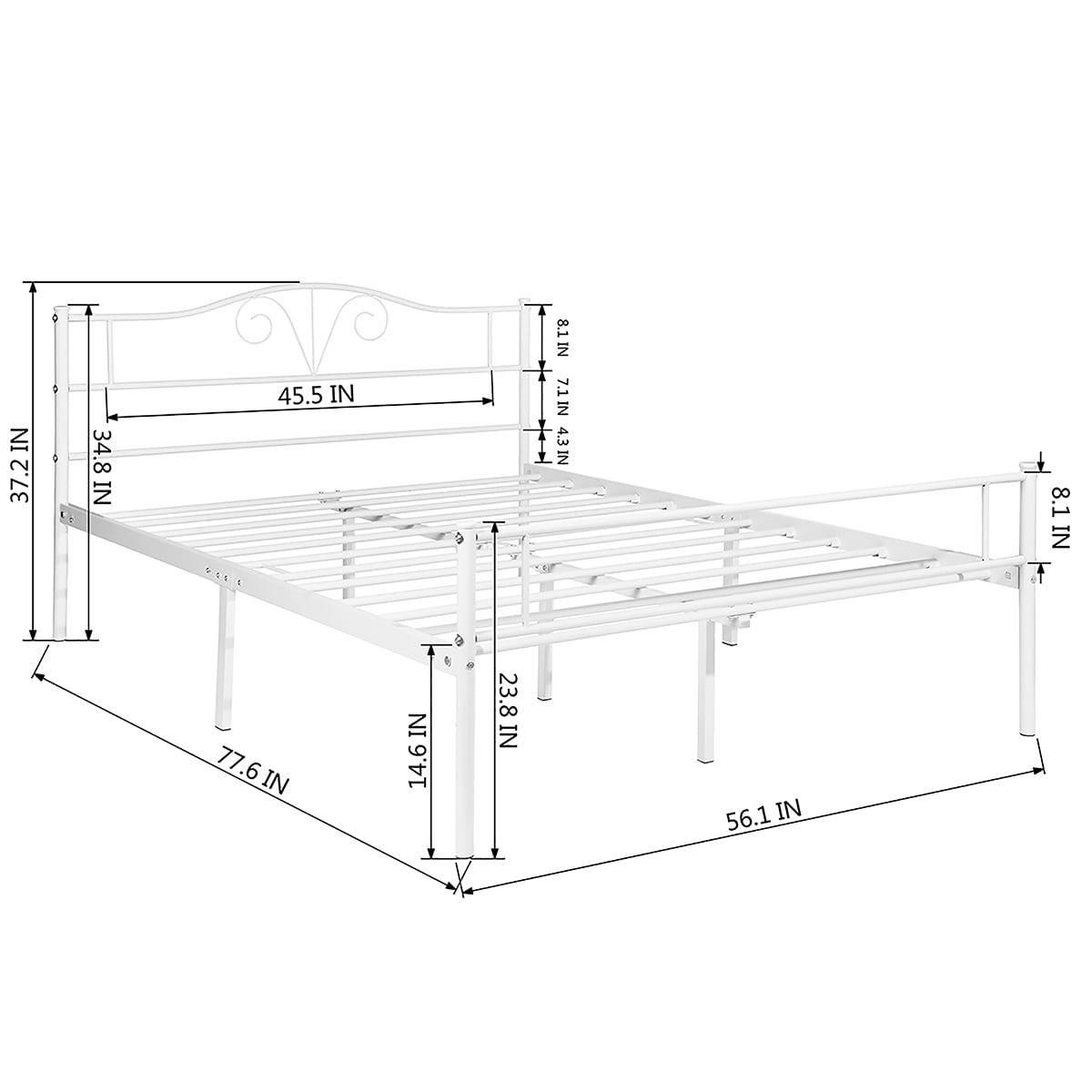 Lowestbest Full Size Double Metal Bed Frame, Adult and Children Used In Bedroom Or Dormitory with Large Storage Space Under The Bed, White Lowestbest Full Size Double Metal Bed Frame, Adult and Children Used In Bedroom Or Dormitory with Large Storage Space Under The Bed, White