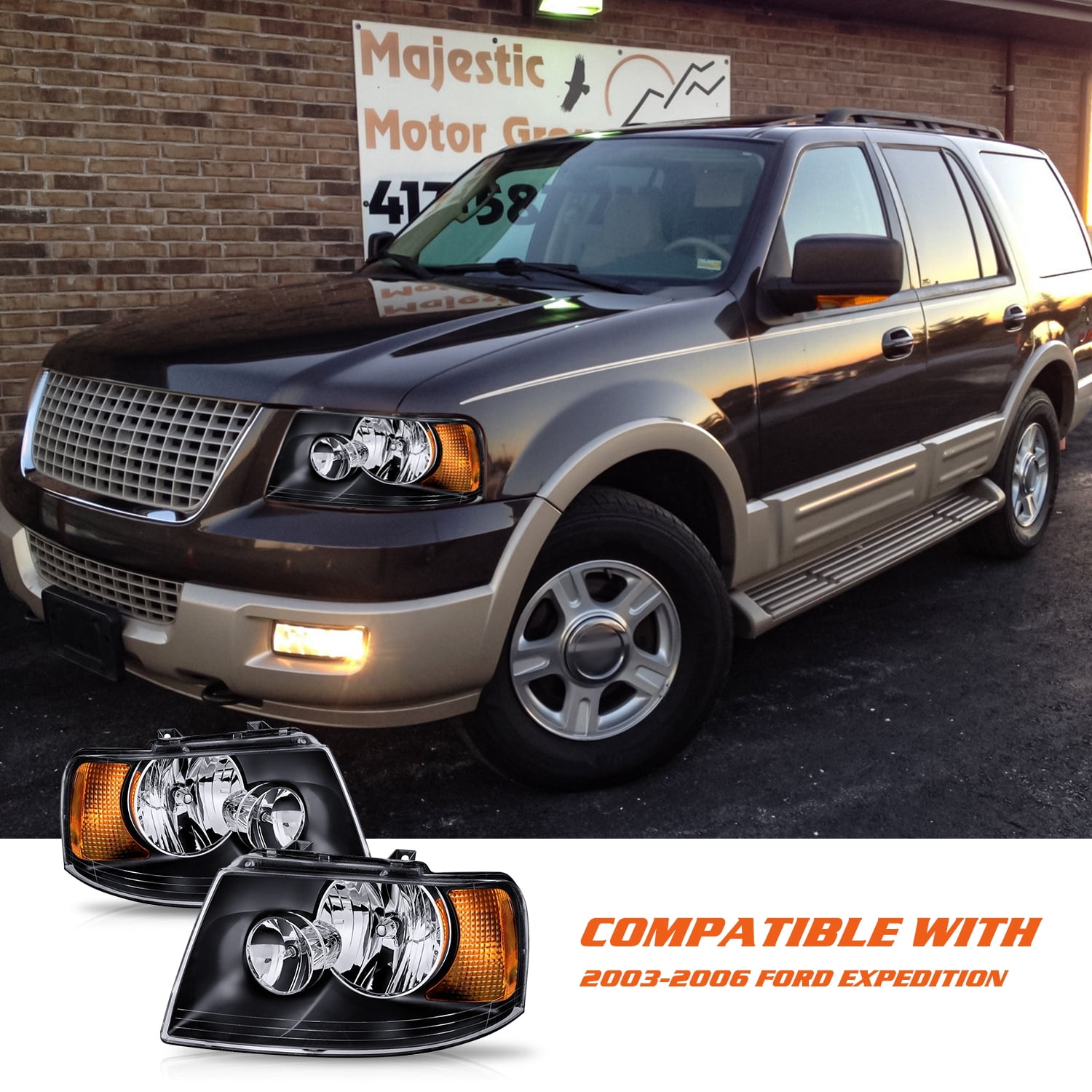 Pair W/Bulb Headlamp For 2003-2006 Ford Expedition Headlights Left & Right Side