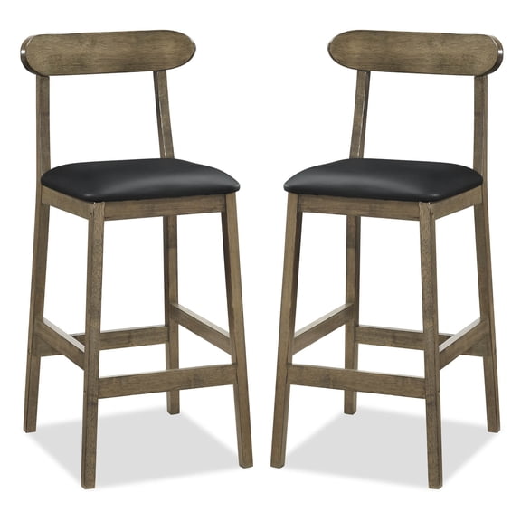 Costway Set of 2 Bar Stools with Rubber Wood Legs, Footrests, Curved Backrests for Kitchen