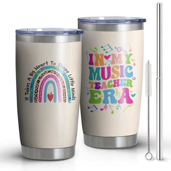 Music Teacher Gifts - 20 Oz Double Wall Insulated Tumbler Cup with Lid & Straw | Durable, Scratch-Resistant Design | Perfect Educator Gift for Coffee & Tea Lovers