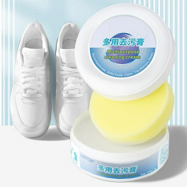 Crema multiusos para limpieza de zapatos | Removedor de manchas sin agua para zapatos blancos, zapatillas, lona, cuero, asientos de coche, azulejos | Incluye aplicador de esponja | 1 paquete
