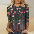 thumbnail image 2 of Womens 3/4 Sleeve Crew Neck Valentine T Shirts Love Heart Printed Graphic Tee Tops, 2 of 5