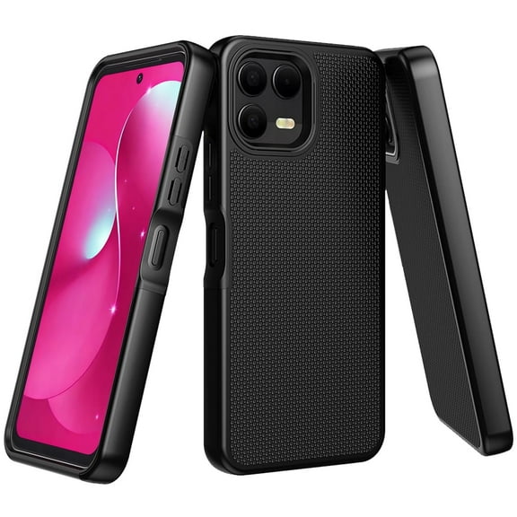 TJS for T-Mobile REVVL 8 Pro Phone Case, Slim Dual Layer Hybrid Shockproof Rugged Phone Cover (Black)
