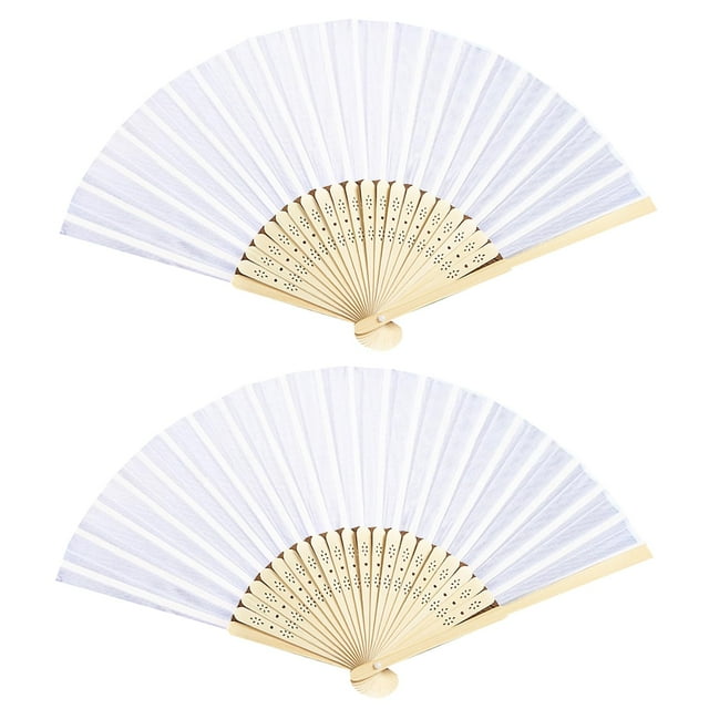 2 abanicos plegables blancos, abanicos de mano para mujer, abanicos de bambú plegables, abanicos de mano de tela de seda, abanicos chinos japoneses