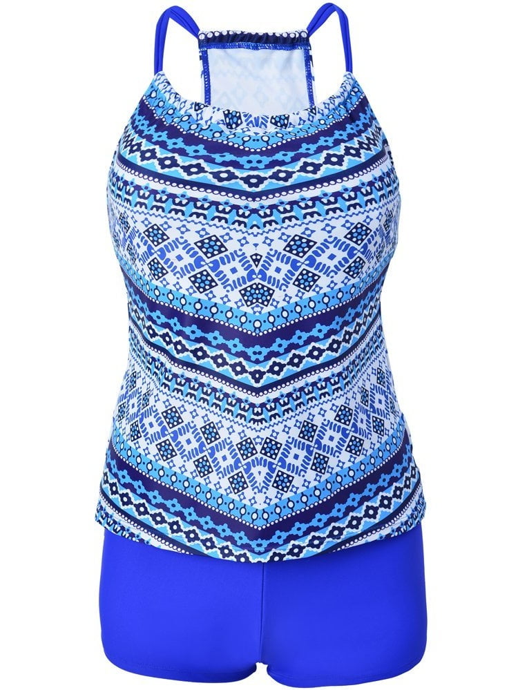 Eleoption Two Piece Swimsuit Set With Boyleg Swim Short Cover Ups Bathing Suit Bikini Swimsuit