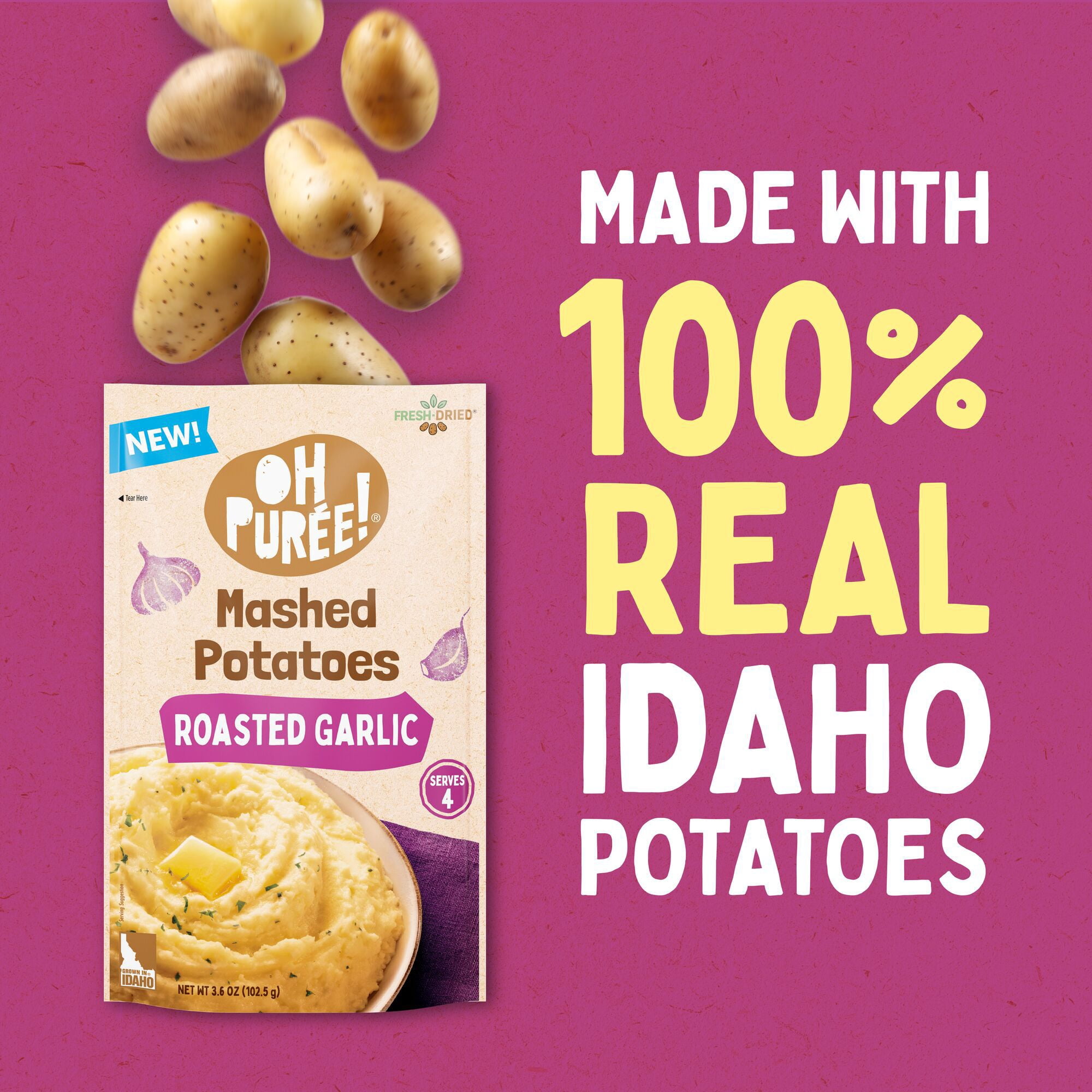 OH PURÉE!® Roasted Garlic Mashed Potatoes, 3.6 oz, (Pack of 12)