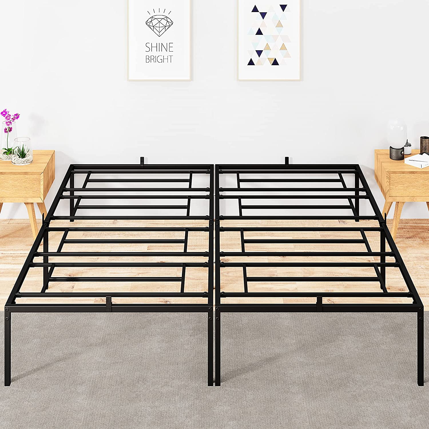 King Metal Platform Bed Frame, with Sturdy Steel Bed Slats, Mattress