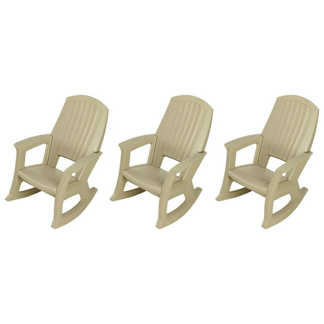 Semco Chaise Berçante d'Extérieur Robuste en Plastique Rockaway, Beige (Lot de 3)