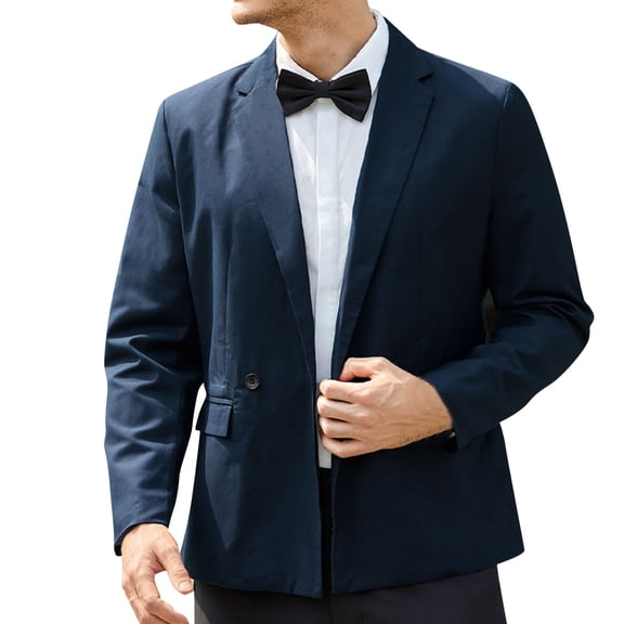 Vedolay Men's Blazers Work Office Open Front Long Sleeve Cardigan Coats Tops Navy,L