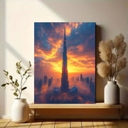 Dubai Burj Khalifa Sunset Canvas Print/Wall Art，Perfect for Living Room，Bedroom，Office，Hotel Lobby，and Modern Apartment Decor