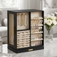thumbnail image 2 of LEDREM 360°Rotatable Jewelry Box, Transparent And Visible, 5-Layer & 18 Hooks For Necklace Storage, Velvet Lined, 2 of 8