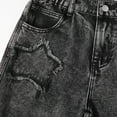 thumbnail image 5 of CPNG Girls Jeans Teen Girls Star Patchwork Straight Wide Leg Jeans Loose Streetwear High Waist Children's Stylish Pants(Black,7-8 years), 5 of 9