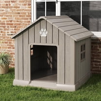 Dog House for Outdoor & Indoor Use with Window, Waterproof Ventilated Kennel with Elevated Floor, Easy to Clean Shelter for Small Medium Dogs (Grey, 29.9" L x 32.3" W x 32.5" H)
