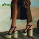 thumbnail image 3 of Sandalias de plataforma tejida con cordones y punta abierta, tacón grueso, para mujer, tira trasera, diseño de patchwork naranja, 2023, nuevo diseño, zapatos de lujo, 3 of 5