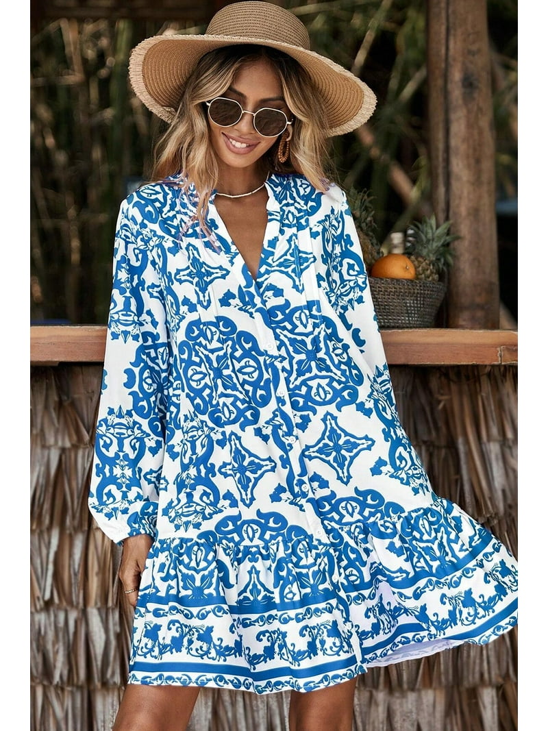 princess polly baby blue dress Women's Floral Off-Shoulder Maxi Dress – Summer Boho Dress