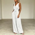thumbnail image 7 of ClodeEU Women's V Neck Sleeveless Top and Elastic Waist Drawstring Wide Leg Pants Set with Pockets ,Casual Two Piece Outfit White,Women's Plus L, 7 of 7