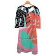 thumbnail image 4 of Robe Évasée Tropicale Motif Palmier / Abstrait Memphis Col Carré Robe Élégante Mode Féminine Imprimée Mi-Longue, 4 of 5