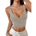 thumbnail image 3 of Women'S Sleeveless Crop Tops Ribbed Square Neck Cropped Tank Top Khaki M, 3 of 7